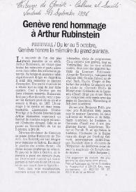 Portada:Genève rend hommage à Arthur Rubinstein : Festival : Du ler au 5 octobre, Genève honore la mémoire du grand pianiste.