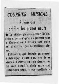 Portada:Courrier Musical :  Rubinstein préfère les pianos neufs
