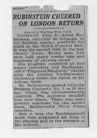 Portada:Rubinstein cheered on London return