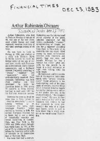 Portada:Arthur Rubinstein : Obituary