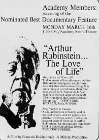 Portada:\"Arthur Rubinstein... The love of life\"