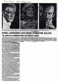 Portada:Nobel Luminaries Join Music Stars for Salute to Artur (Arthur) Rubinstein October 18th