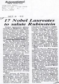 Portada:17 Nobel Laureates to Salute Rubinstein