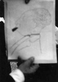 Portada:Primer plano de una caricatura de Arthur Rubinstein de perfil izquierdo con un puro en la boca
