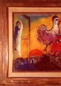 Portada:Cuadro pintado por Chagall que representa una pareja de novios, un gallo y una cabra