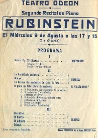 Portada:Segundo Recital de piano de Arthur Rubinstein
