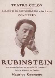 Portada:Programa de concierto de Arthur  Rubinstein : dirigido por Maurice Geeraert