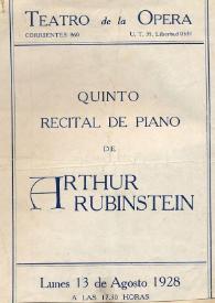 Portada:Quinto Recital de Piano de Arthur Rubinstein