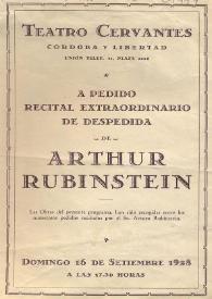 Portada:Recital Extraordinario de despedida de Arthur Rubinstein : A pedido