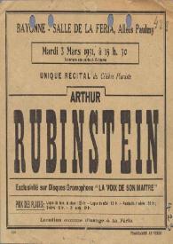 Portada:Unique récital du célèbre pianiste Arthur Rubinstein