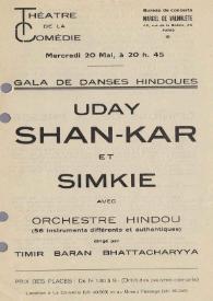 Portada:Gala de Danses Hindoues : par Uday Shan-Kar et Simkie avec la Orchestre Hindou dirigé par Timir Baran Bhattacharyya
