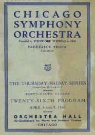 Portada:Programa de concierto de la Chicago Symphony Orchestra : temporada cuarenta y nueve : programa veintiseis