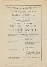 Portada:Programa de concierto del pianista Arthur Rubinstein : dirigido por Giuseppe Morelli