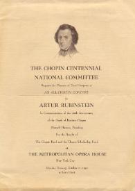 Portada:Concierto del pianista Arthur Rubinstein : en conmemoración del centenario de la muerte de Chopin