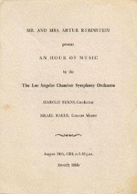 Portada:Programa de concierto del pianista Arthur Rubinstein : junto con The Los Angeles Chamber Symphony Orchestra