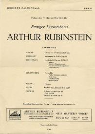 Portada:Programa de concierto del pianista  Arthur Rubinstein