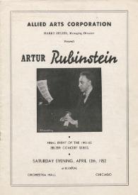 Portada:Programa de concierto de Arthur Rubinstein : Temporada final de 1951 - 1952