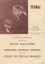 Portada:Concerto Sinfónico como pianista Arthur Rubinstein