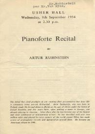 Portada:Pianoforte recital by  Arthur Rubinstein