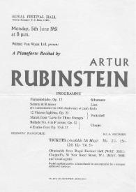 Portada:A Pianoforte Recital by Arthur Rubinstein