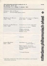 Portada:Programa de concierto del pianista Arthur Rubinstein : acompañado por la Rotterdams Philarmonisch Orkest  : dirigida por Edo de Waart