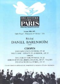 Portada:Programa de conciertos en homenaje al centenario del nacimiento de Arthur Rubinstein : con el director y pianista Daniel Barenboim : con la Orchestre de Paris