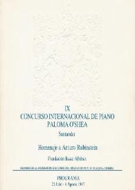 Portada:IX Concurso Internacional de Piano Paloma O'Shea : Homenaje a Arturo (Arthur) Rubinstein