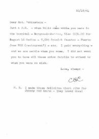Portada:Carta dirigida a Aniela Rubinstein. Nueva York, 18-10-1984