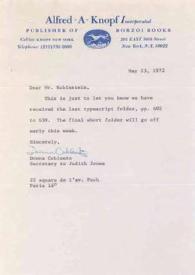 Portada:Carta dirigida a Arthur Rubinstein. Nueva York, 23-05-1972