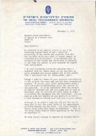 Portada:Carta dirigida a Arthur Rubinstein. Tel Aviv (Israel), 05-11-1971