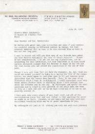 Portada:Carta dirigida a Arthur Rubinstein. Tel Aviv (Israel), 18-06-1973