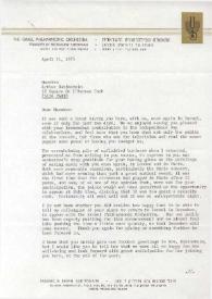 Portada:Carta dirigida a Arthur Rubinstein. Tel Aviv (Israel), 21-04-1975