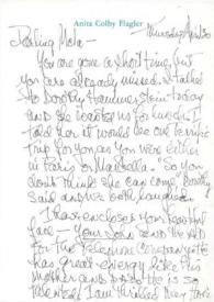 Portada:Carta dirigida a Aniela Rubinstein. Oyster Bay (Nueva York), 30-04-1987