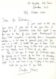 Portada:Carta dirigida a Aniela Rubinstein. Londres (Inglaterra), 12-10-1971