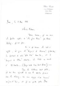 Portada:Carta dirigida a Aniela Rubinstein. París (Francia), 05-03-1986