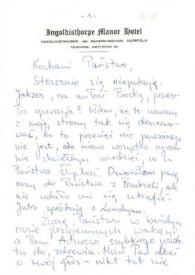 Portada:Carta dirigida a Aniela y Arthur Rubinstein. Norfolk (Inglaterra), 04-08-1958