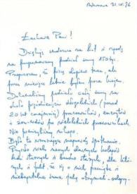 Portada:Carta dirigida a Aniela Rubinstein. Varsovia (Polonia), 31-09-1976