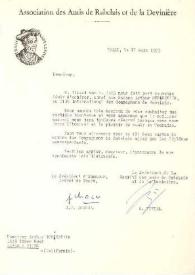 Portada:Carta dirigida a Arthur Rubinstein. Tours (Francia), 17-03-1953