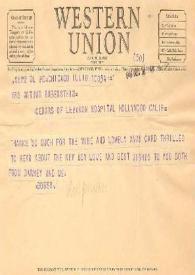 Portada:Telegrama dirigido a Aniela Rubinstein. Chicago (Illinois), 10-12-1946