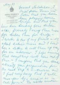 Portada:Carta dirigida a Aniela Rubinstein. París (Francia), 27-05-1952