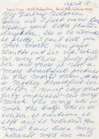 Portada:Carta dirigida a Aniela Rubinstein. Beverly Hills (California), 18-04-1972