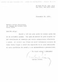 Portada:Carta dirigida a Arthur Rubinstein. Nueva York, 28-12-1974
