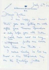 Portada:Carta dirigida a Arthur Rubinstein. Kensington, Londres (Inglaterra), 16-07-1954