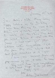 Portada:Carta dirigida a Aniela y Arthur Rubinstein. Londres (Inglaterra), 25-01-1977