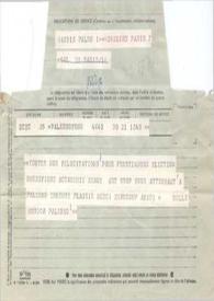 Portada:Telegrama dirigido a Arthur Rubinstein. Palermo (Italia), 21-05-1971