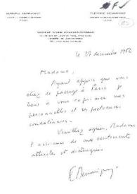 Portada:Carta dirigida a Aniela Rubinstein. París (Francia), 27-12-1982