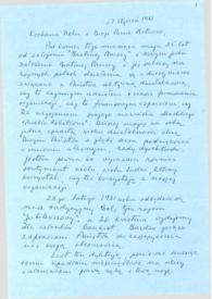 Portada:Carta dirigida a Aniela y Arthur Rubinstein, 27-01-1981