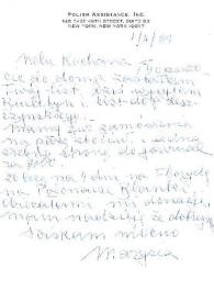 Portada:Telegrama dirigido a Aniela Rubinstein. Nueva York, 01-02-1984