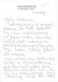 Portada:Carta dirigida a Aniela Rubinstein. Nueva York, 17-11-1988