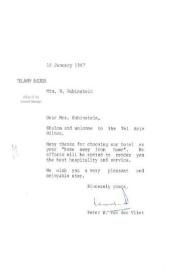 Portada:Carta dirigida a Aniela Rubinstein. Tel Aviv (Israel), 16-01-1987